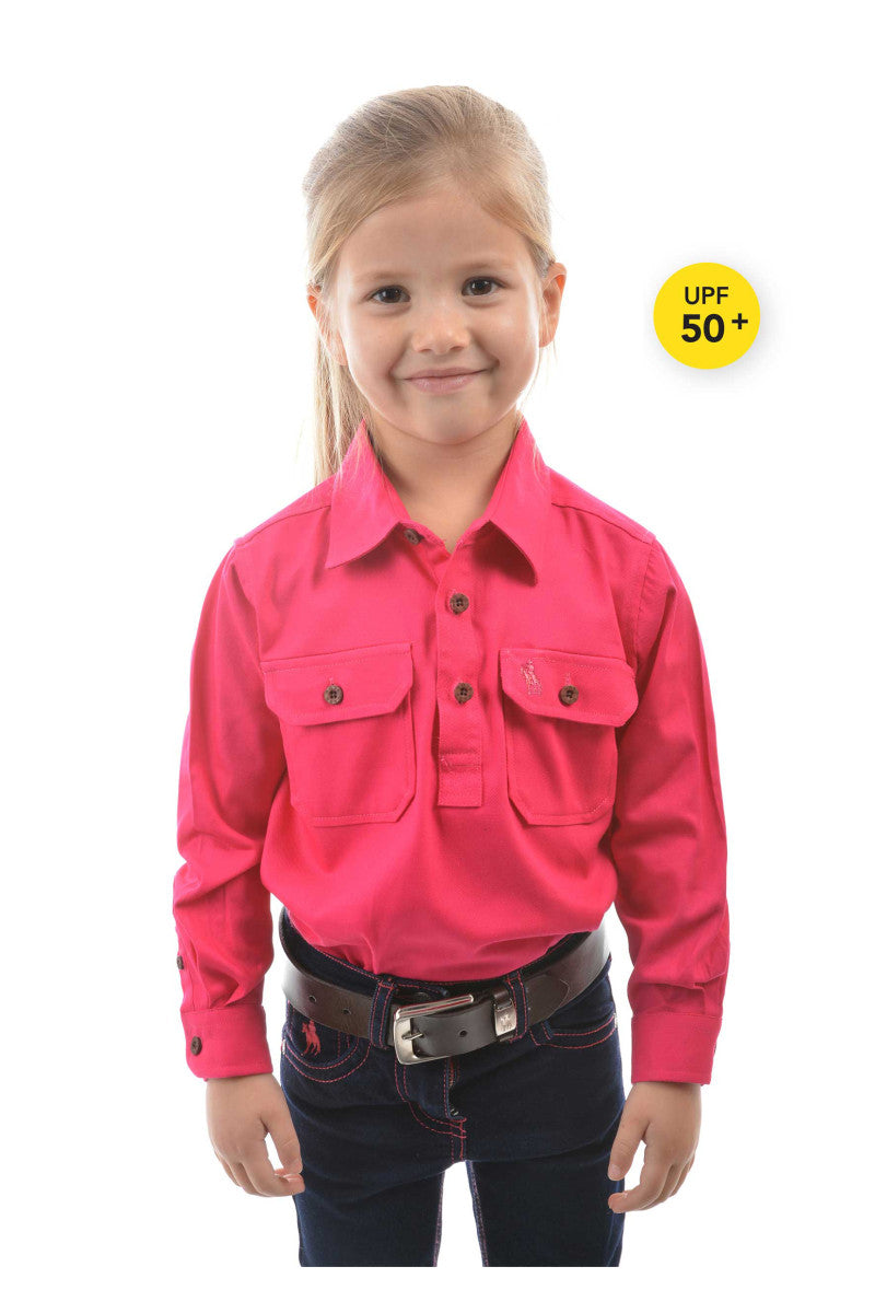 THOMAS COOK KIDS HEAVY DRILL LS SHIRT_HOT PINK