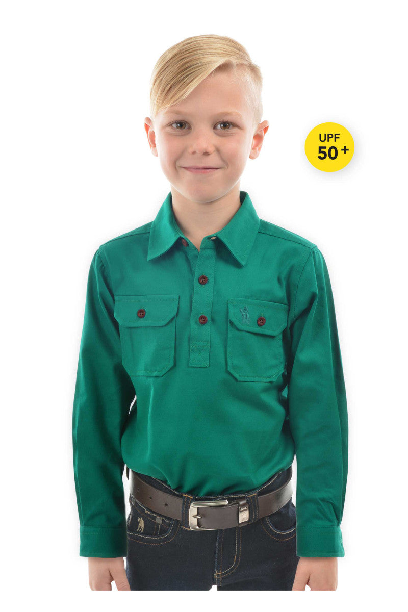 THOMAS COOK KIDS HEAVY DRILL LS SHIRT_BRIGHT GREEN