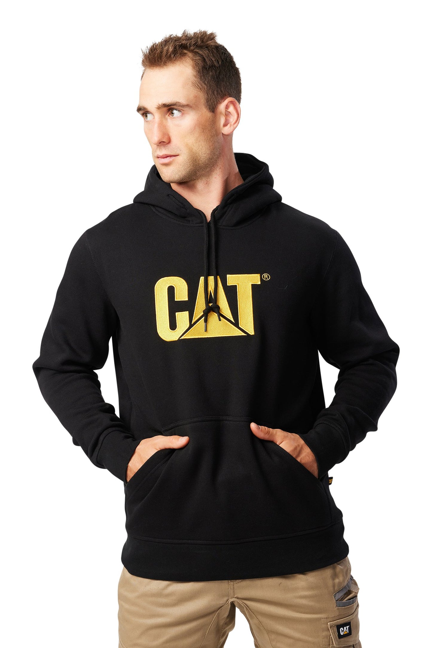 CAT TRADEMARK BANNER HOODED SWEATSHIRT (BLACK)