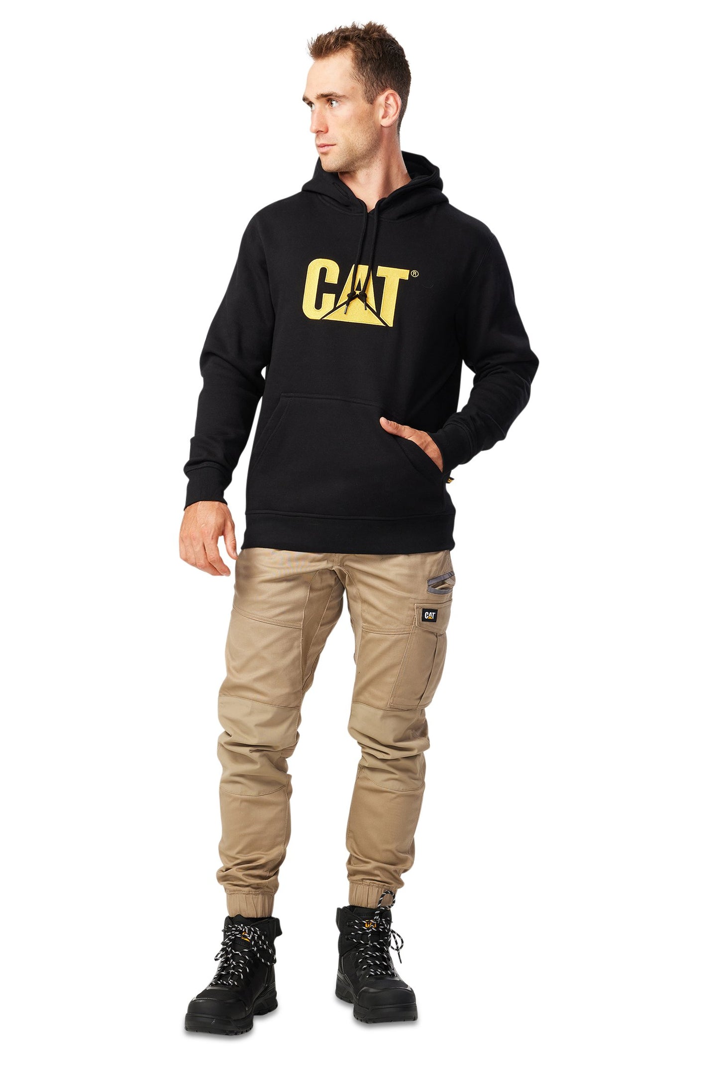 CAT TRADEMARK BANNER HOODED SWEATSHIRT (BLACK)