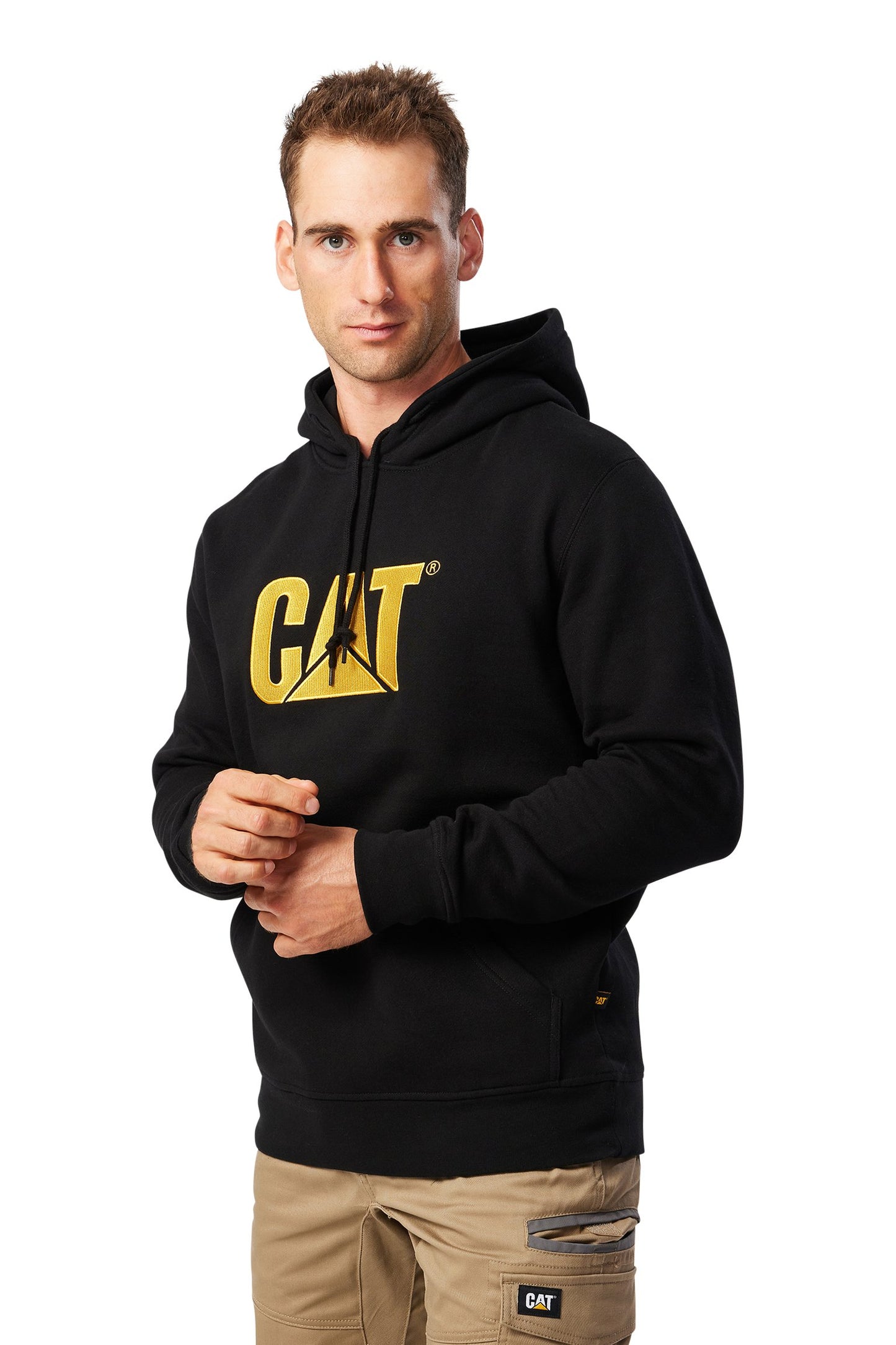 CAT TRADEMARK BANNER HOODED SWEATSHIRT (BLACK)