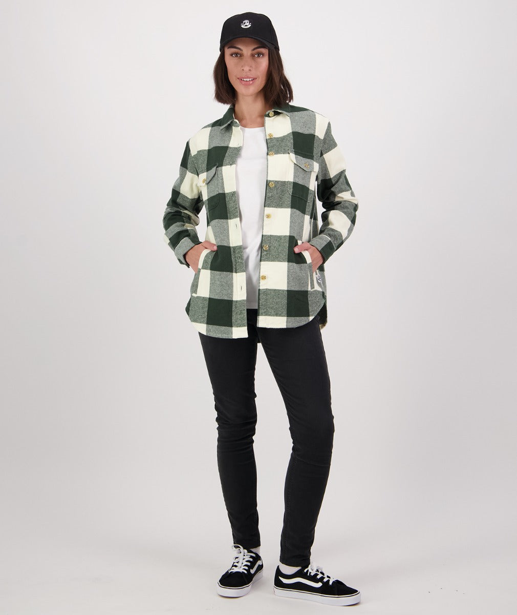 Swanndri Women's Rapaki Long Sleeve Shacket_Hunter Green/Sandshell Check