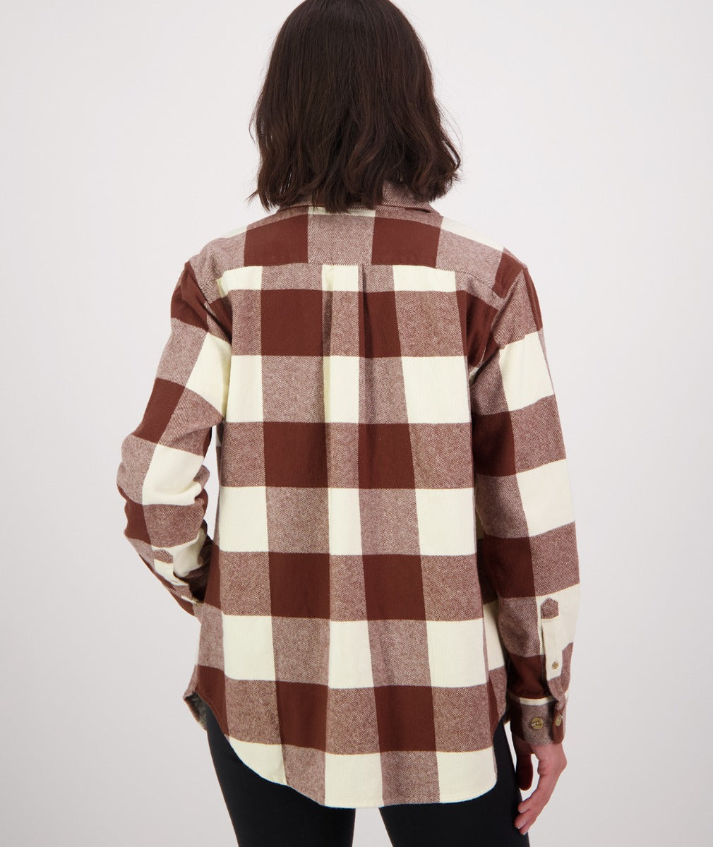 Swanndri Women's Rapaki Long Sleeve Shacket_Coffee / Sandshell Check