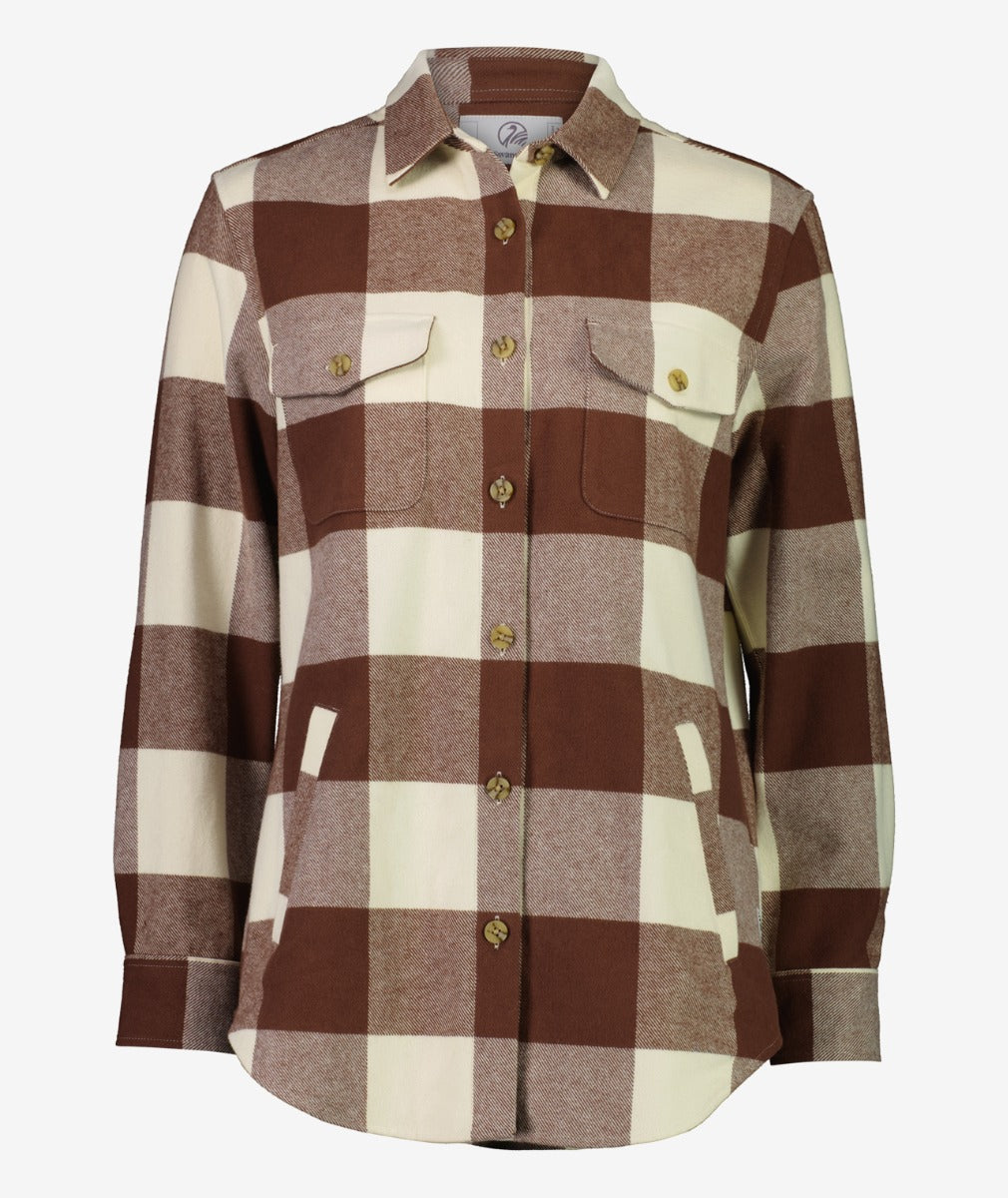 Swanndri Women's Rapaki Long Sleeve Shacket_Coffee / Sandshell Check