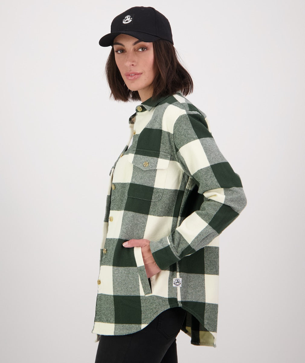 Swanndri Women's Rapaki Long Sleeve Shacket_Hunter Green/Sandshell Check