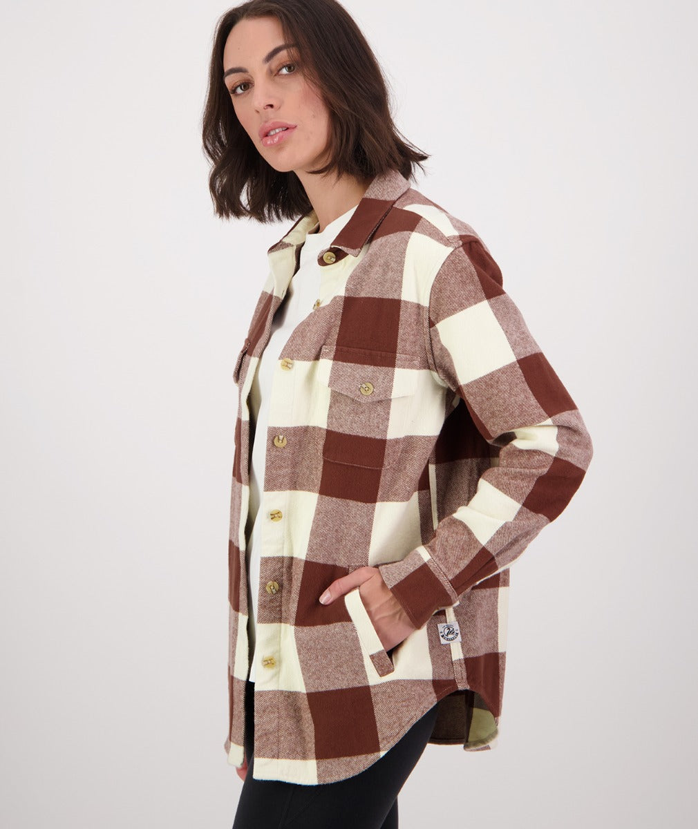 Swanndri Women's Rapaki Long Sleeve Shacket_Coffee / Sandshell Check