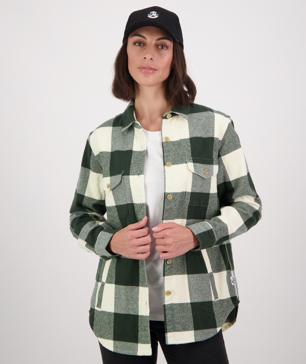 Swanndri Women's Rapaki Long Sleeve Shacket_Hunter Green/Sandshell Check