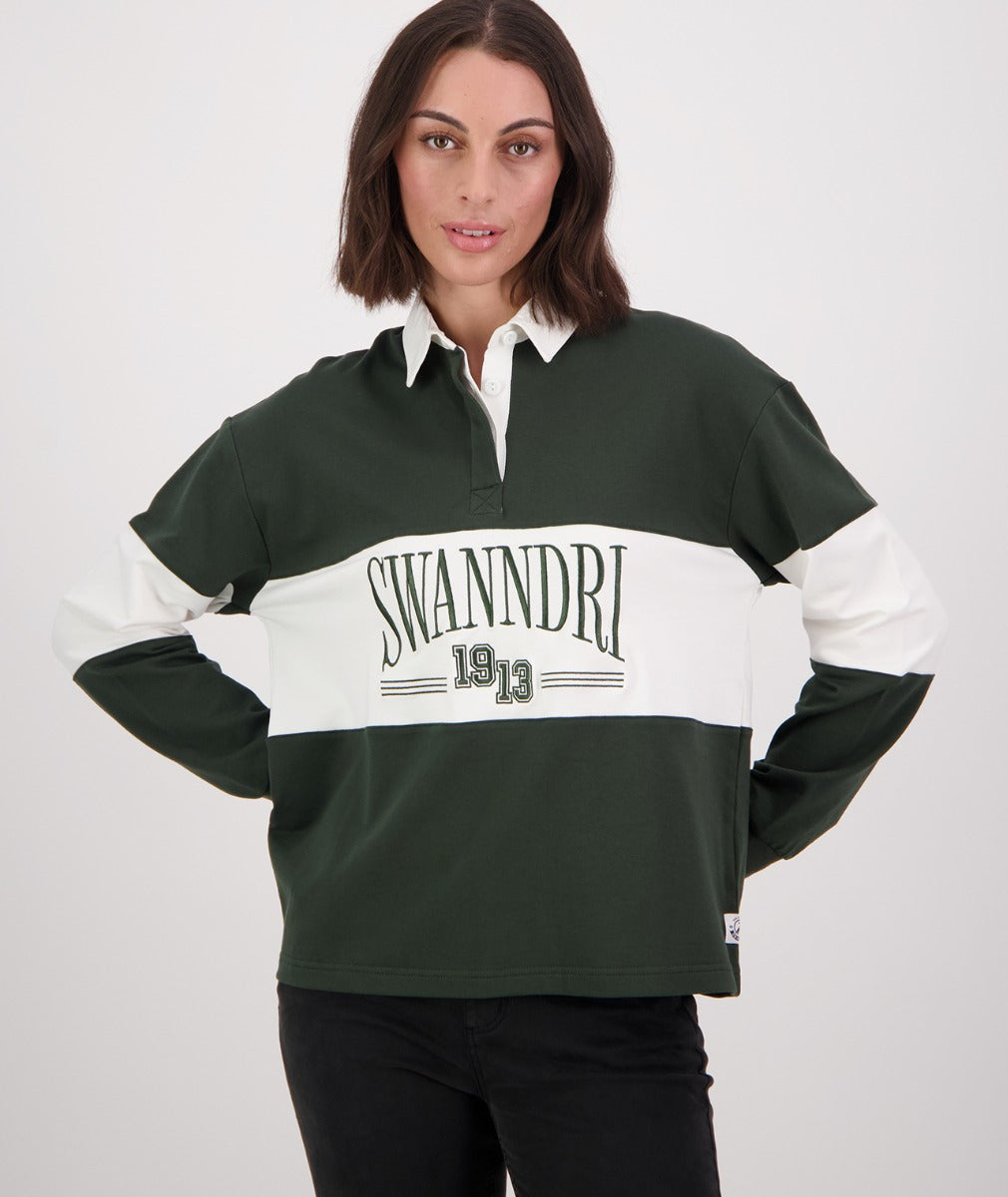 Swanndri Women's Rutherford Long Sleeve Rugby (Hunter Green/White)