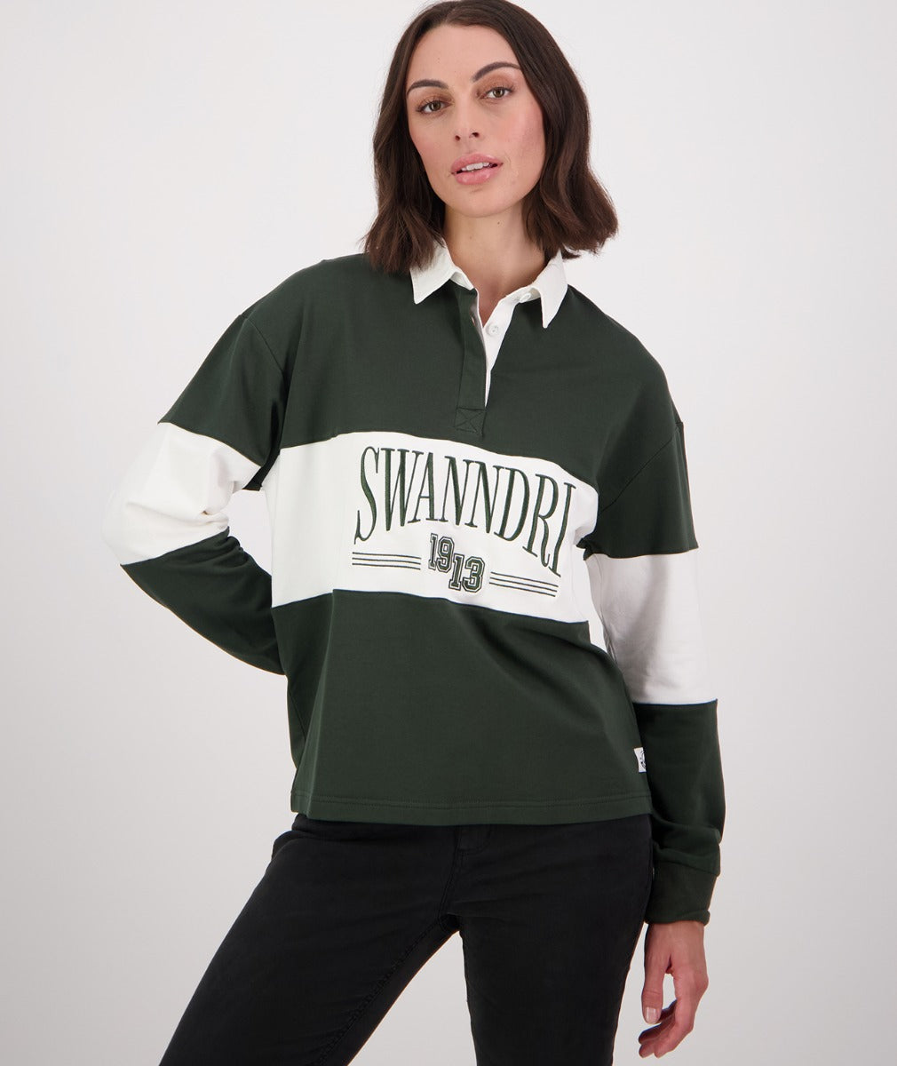 Swanndri Women's Rutherford Long Sleeve Rugby (Hunter Green/White)