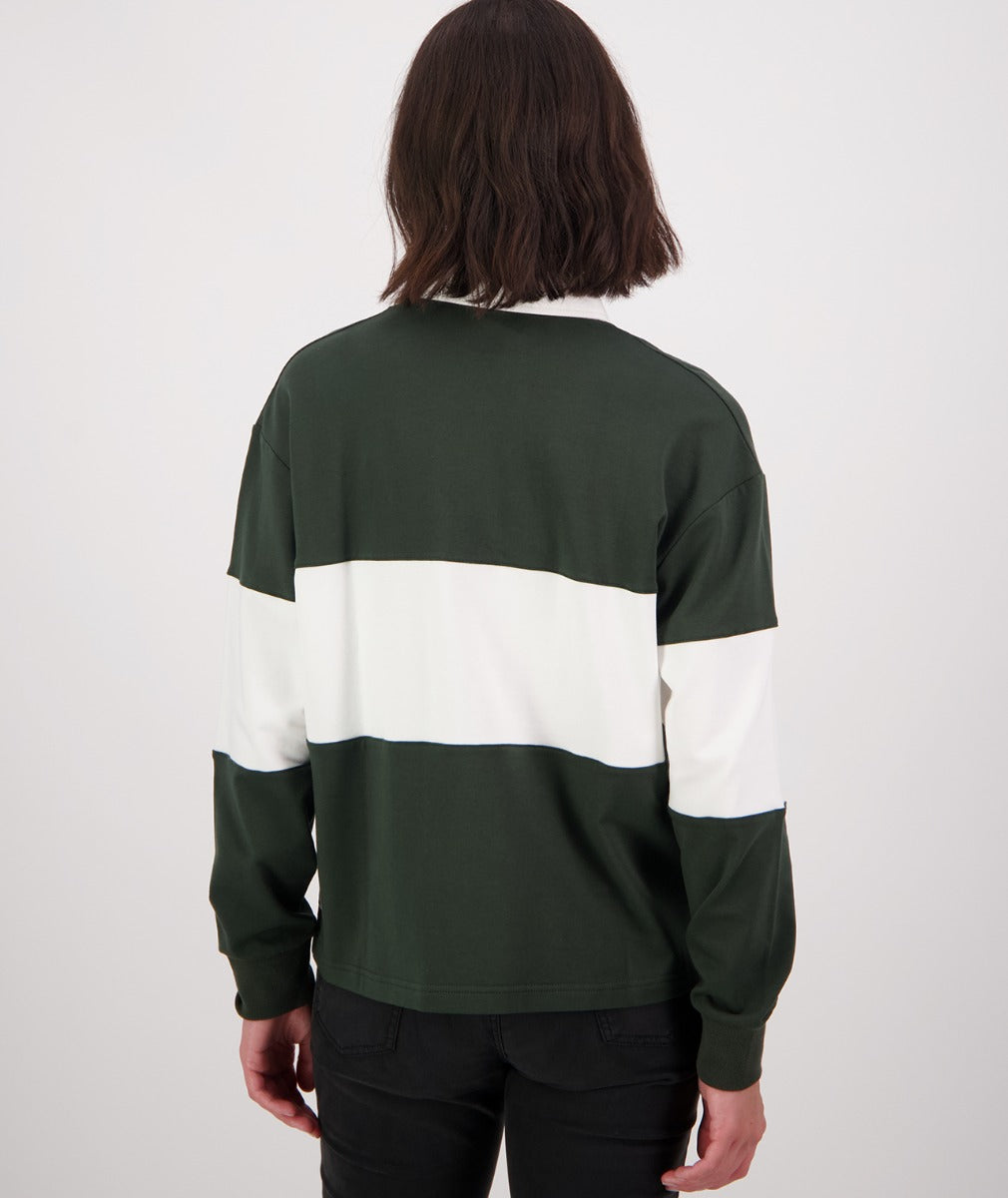 Swanndri Women's Rutherford Long Sleeve Rugby (Hunter Green/White)