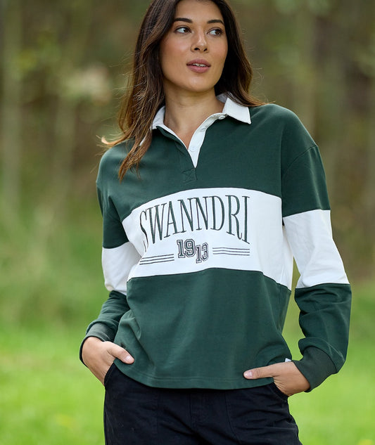 Swanndri Women's Rutherford Long Sleeve Rugby (Hunter Green/White)