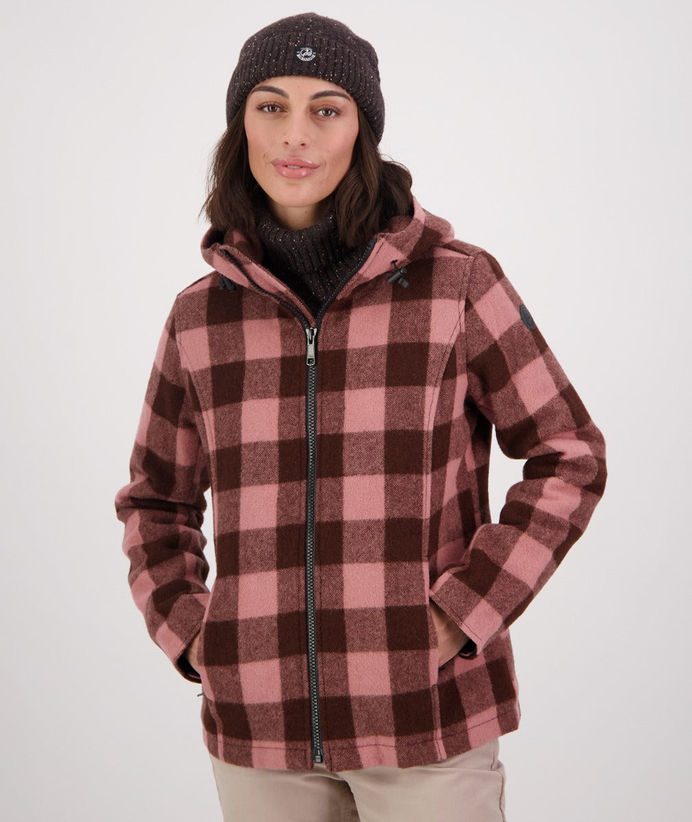 Swanndri Women's Seattle V2 Wool Hoodie_Rose/Coffee Check