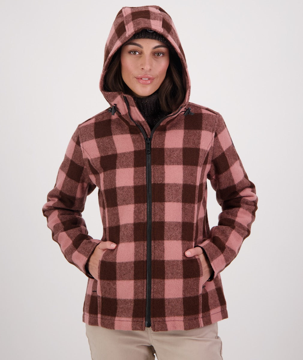 Swanndri Women's Seattle V2 Wool Hoodie_Rose/Coffee Check