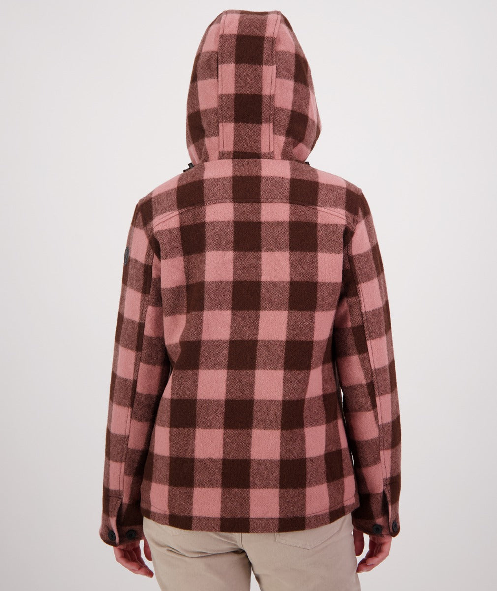 Swanndri Women's Seattle V2 Wool Hoodie_Rose/Coffee Check