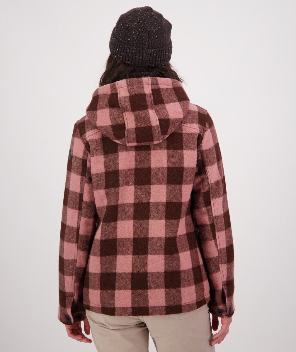 Swanndri Women's Seattle V2 Wool Hoodie_Rose/Coffee Check