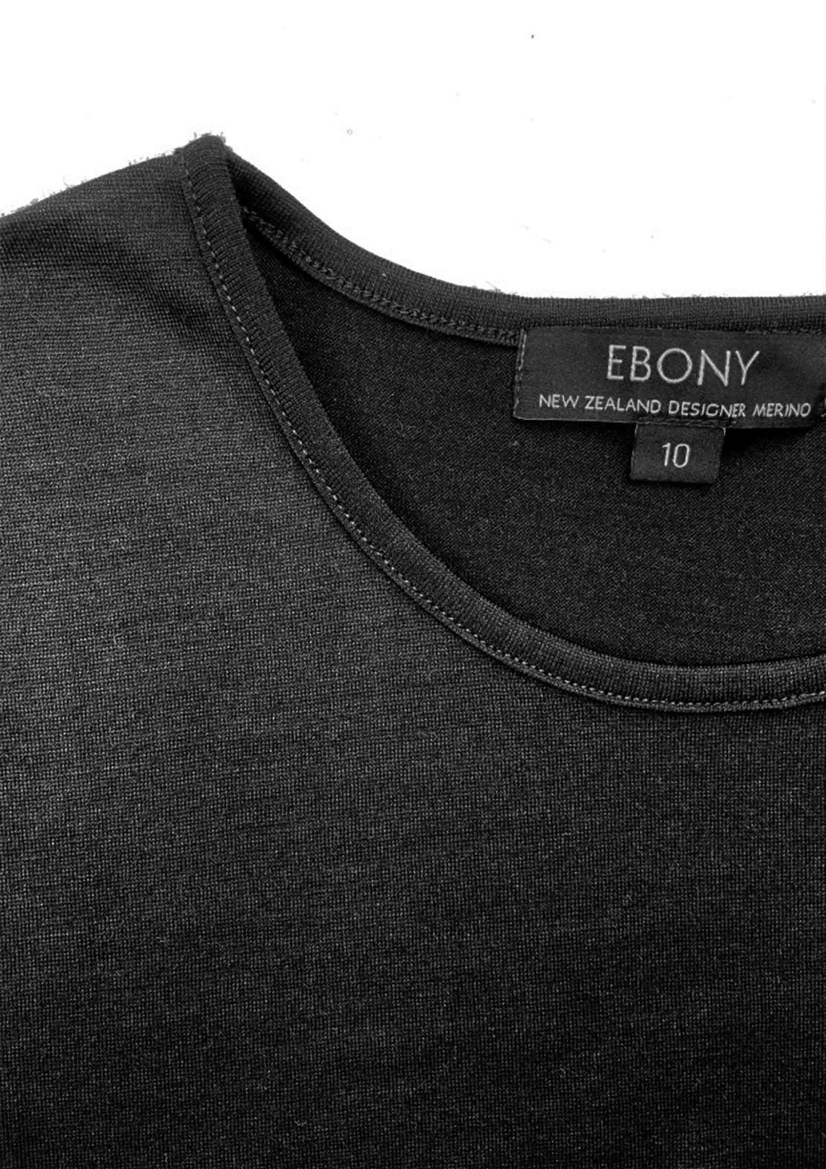 EBONY WOMENS 100% MERINO LONG SLEEVE CREW TOP BLACK