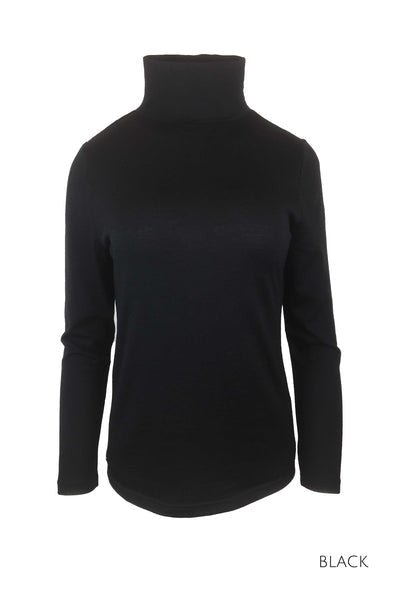 EBONY WOMENS LONG SLEEVE HIGH NECK TOP - BLACK