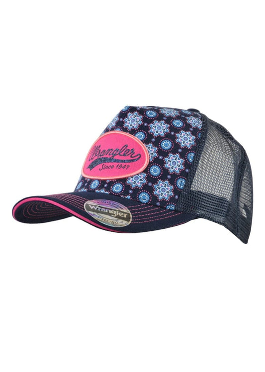 Wrangler Women's Diamond High Profile Ponytail Trucker Cap (Navy)